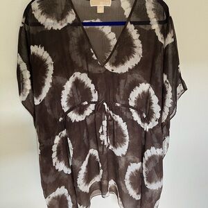Michael Kors Brown and White V-Neck Sheer Tunic/Coverup SZ L/XL
